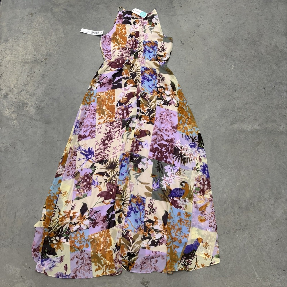 Tribal Femme Women's Maxi Dress Sleeveless Lined Floral in Iris Size Small Boho - Picture 2 of 12
